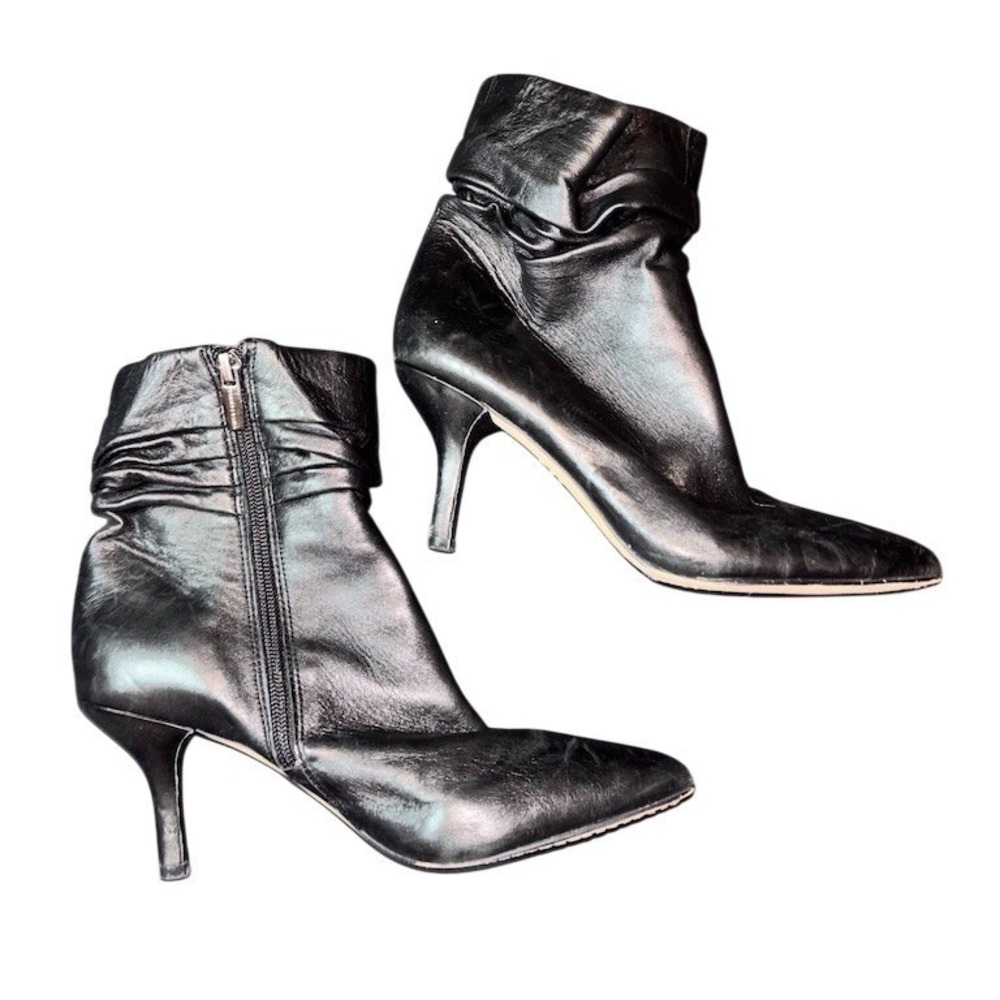 Vince Camuto Womens Black Leather Pointed Toe Kitten Heel Slouch Ankle Booties 7